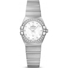 Replica Omega Constellation Brushed Quartz 24mm Mother of Pearl Dial Diamond White Gold Women‘s Watch 123.55.24.60.55.017