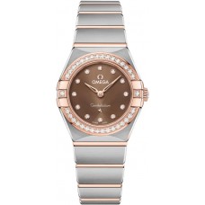 Replica Omega Constellation Manhattan Quartz 25mm Brown Dial Diamond Rose Gold and Women‘s Watch 131.25.25.60.63.001