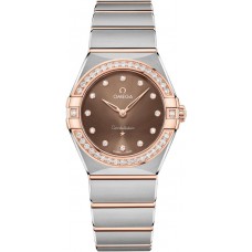 Replica Omega Constellation Manhattan Quartz 28mm Brown Dial Diamond Rose Gold and Women‘s Watch 131.25.28.60.63.001