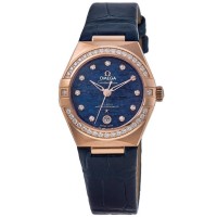 Replica Omega Constellation Chronometer 29mm Blue Dial Diamond Rose Gold Women‘s Watch 131.58.29.20.99.006