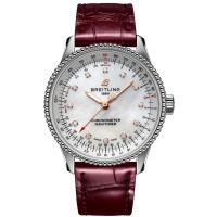 Replica Breitling Navitimer Automatic 35 Mother of Pearl Diamond Dial Burgundy Women‘s Watch A17395211A1P2