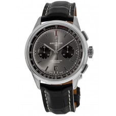 Replica Breitling Premier B01 Chronograph 42 Grey Dial Black Men‘s Watch AB0118221B1P1