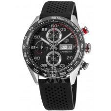 Replica Tag Heuer Carrera Chronograph Day-Date Black Dial Rubber Strap Men‘s Watch CBN2A1AA.FT6228