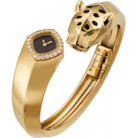 Replica Cartier Panthere de Cartier Small Black Dial 18K Yellow Gold Diamond Bangle Women‘s Watch HPI01342