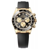 Replica Rolex Cosmograph Daytona Yellow Gold Black and Golden Diamond-Set Dial Oysterflex Men‘s Watch M126518LN-0006