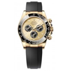 Replica Rolex Cosmograph Daytona Yellow Gold Golden and Black Dial Oysterflex Men‘s Watch M126518LN-0012