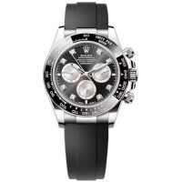 Replica Rolex Cosmograph Daytona White Gold Black and Steel Diamond-Set Dial Oysterflex Men‘s Watch M126519LN-0004