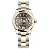 Replica Rolex Datejust 31 and Yellow Gold Dark Grey Roman Diamond Dial Women‘s Watch M278243-0017