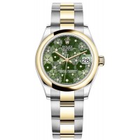 Replica Rolex Datejust 31 and Yellow Gold Olive-Green-Floral-Motif Diamond Dial Women‘s Watch M278243-0031