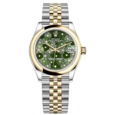 Replica Rolex Datejust 31 and Yellow Gold Olive-Green-Floral-Motif Diamond Dial Women‘s Watch M278243-0032