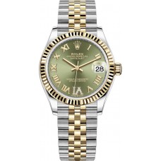 Replica Rolex Datejust 31 and Yellow Gold Olive Green Pave Roman Dial Women‘s Watch M278273-0016