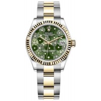 Replica Rolex Datejust 31 and Yellow Gold Olive-Green-Floral-Motif Diamond Dial Women‘s Watch M278273-0031