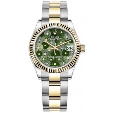 Replica Rolex Datejust 31 and Yellow Gold Olive-Green-Floral-Motif Diamond Dial Women‘s Watch M278273-0031