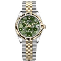 Replica Rolex Datejust 31 and Yellow Gold Olive Green Floral Motif Diamond Dial Women‘s Watch M278273-0032