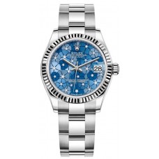 Replica Rolex Datejust 31 and White Gold Azzuro-Blue-Floral-Motif Diamond Dial Women‘s Watch M278274-0035