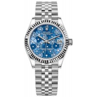 Replica Rolex Datejust 31 and White Gold Azzuro-Blue-Floral-Motif Diamond Dial Women‘s Watch M278274-0036