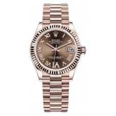 Replica Rolex Datejust 31 Everose Gold Chocolate Diamond Pave Roman Dial Women‘s Watch M278275-0025