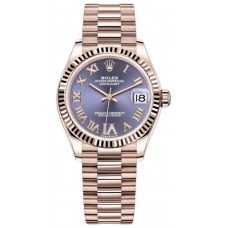 Replica Rolex Datejust 31 Everose Gold Aubergine Diamond Pave Roman Dial Women‘s Watch M278275-0029