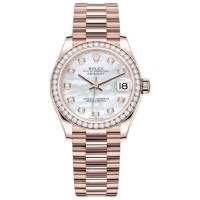 Replica Rolex Datejust 31 Everose Gold Mother-of-Pearl Diamond Dial Diamond Bezel Women‘s Watch M278285RBR-0005