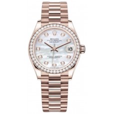 Replica Rolex Datejust 31 Everose Gold Mother-of-Pearl Diamond Dial Diamond Bezel Women‘s Watch M278285RBR-0005