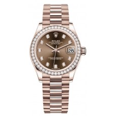 Replica Rolex Datejust 31 Everose Gold Chocolate Diamond Dial Diamond Bezel Women‘s Watch M278285RBR-0006