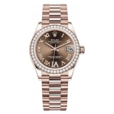 Replica Rolex Datejust 31 Everose Gold Chocolate Diamond Pave Roman Dial Diamond Bezel Women‘s Watch M278285RBR-0016