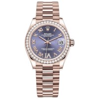 Replica Rolex Datejust 31 Everose Gold Aubergine Diamond Pave Roman Dial Diamond Bezel Women‘s Watch M278285RBR-0023