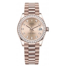 Replica Rolex Datejust 31 Everose Gold Rose Diamond Dial Diamond Bezel Women‘s Watch M278285RBR-0025