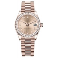 Replica Rolex Datejust 31 Everose Gold Rose Roman Dial Diamond Bezel Women‘s Watch M278285RBR-0029