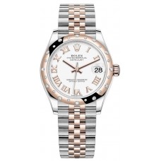 Replica Rolex Datejust 31 and Rose Gold White Roman Dial Domed Diamond Bezel Women‘s Watch M278341RBR-0002