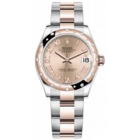 Replica Rolex Datejust 31 and Rose Gold Rose Roman Dial Domed Diamond Bezel Women‘s Watch M278341RBR-0005