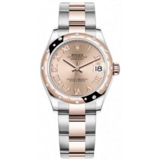 Replica Rolex Datejust 31 and Rose Gold Rose Roman Dial Domed Diamond Bezel Women‘s Watch M278341RBR-0005