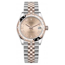 Replica Rolex Datejust 31 and Rose Gold Rose Roman Dial Domed Diamond Bezel Women‘s Watch M278341RBR-0006