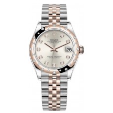 Replica Rolex Datejust 31 and Rose Gold Silver Diamond Dial Domed Diamond Bezel Women‘s Watch M278341RBR-0016