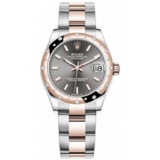 Replica Rolex Datejust 31 and Rose Gold Slate Dial Domed Diamond Bezel Women‘s Watch M278341RBR-0017