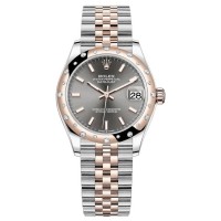 Replica Rolex Datejust 31 and Rose Gold Slate Dial Domed Diamond Bezel Women‘s Watch M278341RBR-0018