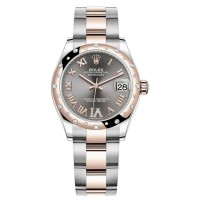 Replica Rolex Datejust 31 and Rose Gold Slate Pave Roman Dial Domed Diamond Bezel Women‘s Watch M278341RBR-0029