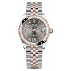 Replica Rolex Datejust 31 and Rose Gold Slate Pave Roman Dial Domed Diamond Bezel Women‘s Watch M278341RBR-0030