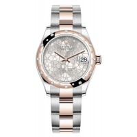 Replica Rolex Datejust 31 and Rose Gold Silver Floral-Motif Diamond Dial Domed Diamond Bezel Women‘s Watch M278341RBR-0031