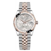 Replica Rolex Datejust 31 and Rose Gold Silver Floral-Motif Diamond Dial Domed Diamond Bezel Women‘s Watch M278341RBR-0032