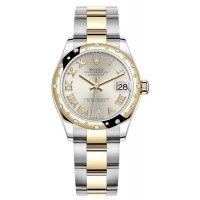 Replica Rolex Datejust 31 and Yellow Gold Silver Pave Roman Dial Domed Diamond Bezel Women‘s Watch M278343RBR-0003