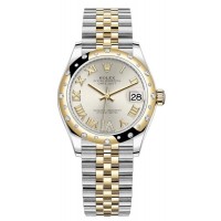 Replica Rolex Datejust 31 and Yellow Gold Silver Pave Roman Dial Domed Diamond Bezel Women‘s Watch M278343RBR-0004