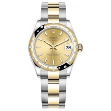 Replica Rolex Datejust 31 and Yellow Gold Champagne Dial Domed Diamond Bezel Women‘s Watch M278343RBR-0013