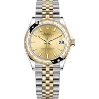 Replica Rolex Datejust 31 and Yellow Gold Champagne Dial Domed Diamond Bezel Women‘s Watch M278343RBR-0014