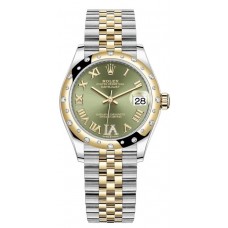 Replica Rolex Datejust 31 and Yellow Gold Olive Green Pave Roman Dial Domed Diamond Bezel Women‘s Watch M278343RBR-0016