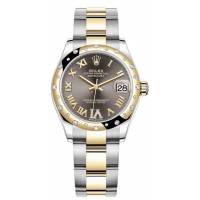 Replica Rolex Datejust 31 and Yellow Gold Dark Grey Pave Roman Dial Domed Diamond Bezel Women‘s Watch M278343RBR-0017