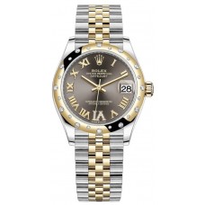 Replica Rolex Datejust 31 and Yellow Gold Dark Grey Pave Roman Dial Domed Diamond Bezel Women‘s Watch M278343RBR-0018