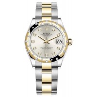 Replica Rolex Datejust 31 and Yellow Gold Silver Diamond Dial Domed Diamond Bezel Women‘s Watch M278343RBR-0019