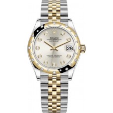 Replica Rolex Datejust 31 and Yellow Gold Silver Diamond Dial Domed Diamond Bezel Women‘s Watch M278343RBR-0020