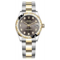 Replica Rolex Datejust 31 and Yellow Gold Dark Grey Diamond Dial Domed Diamond Bezel Women‘s Watch M278343RBR-0021